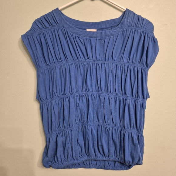 NWT Maeve Anthropologie Women's Blue Tiered Smocked Bubble Tee Size XS-M - Picture 5 of 7